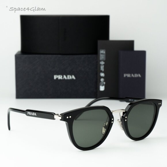 Prada Men Sunglasses Black Green Polarized Oval PR17YS 1AB03R BRAND NEW - Picture 3 of 10